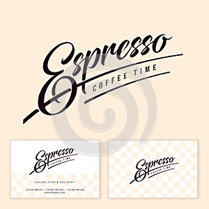 Espresso logo. Beautiful lettering for a coffee shop or cafe. Premium coffee emblem in vintage style. Business card.