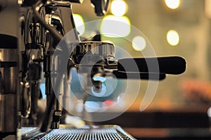 Espresso machine and bokeh of lighting backgound