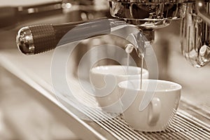 Espresso machine brewing a coffee