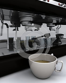 Espresso machine and cup of coffee