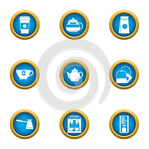 Espresso machine icons set, flat style