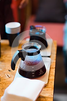 Espresso machine making coffee in pub, bar