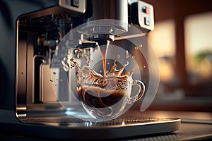 Espresso machine making fresh coffee. Generative AI