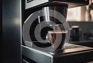 Espresso machine pouring coffee into elegant cups in a modern cafe