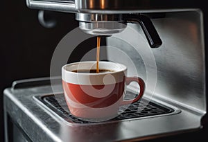 Espresso machine pouring coffee into elegant cups in a modern cafe