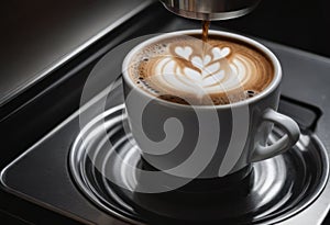 Espresso machine pouring coffee into elegant cups in a modern cafe