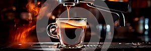 espresso machine pulling a rich shot of espresso into a cup. Generative AI