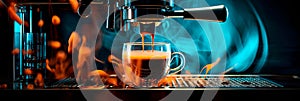 espresso machine pulling a rich shot of espresso into a cup. Generative AI