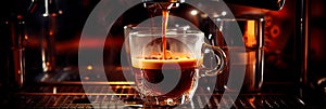 espresso machine pulling a rich shot of espresso into a cup. Generative AI