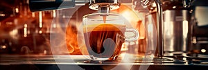 espresso machine pulling a rich shot of espresso into a cup. Generative AI
