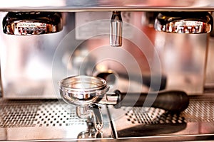 Espresso machine with tools and accessories as tamper, piston