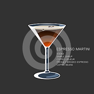 Espresso Martini alcohol coffee beans cocktail vector illustration photo