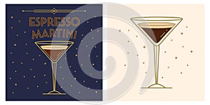 Espresso martini - cocktail art deco illustration