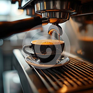 Espresso moment Little cup standing in the sleek coffee machine