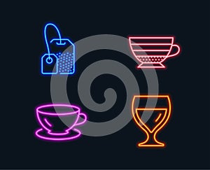 Espresso, Tea bag and Cappuccino icons. Wine glass sign. Coffee cup, Brew hot drink, Cabernet wineglass.