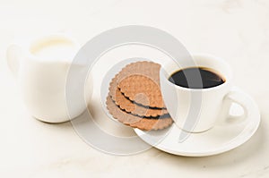 Espresso white cup with cookies and milk/espresso white cup with