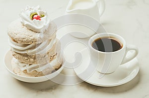 Espresso white cup with dessert and milk/Espresso white cup with