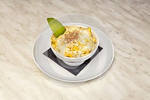 Esquites are a Mexican preparation of corn kernels, usually boiled
