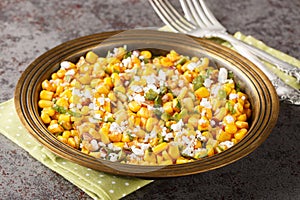 Esquites salad is a grilled Mexican corn that is slathered with a creamy sauce, seasoned with chile powder and lime juice and