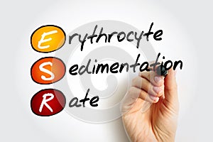 ESR Erythrocyte Sedimentation Rate - type of blood test that measures how quickly erythrocytes settle at the bottom of a test tube