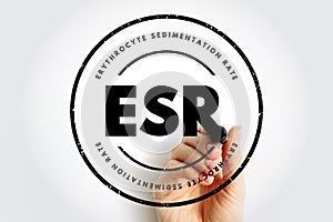 ESR Erythrocyte Sedimentation Rate - type of blood test that measures how quickly erythrocytes settle at the bottom of a test tube