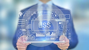 Ess, employee self service, businessman with hologram concept virtual