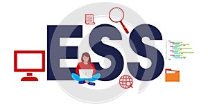 ESS Employee Self Service or executive spreadsheet support. concept of software or system for human resource service.