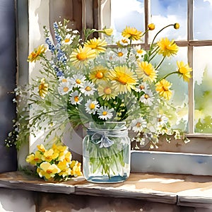 essence of the countryside with a vase filled with vibrant wild spring flowers