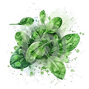 The essence of spinach is captured in this watercolor, with fresh green leaves