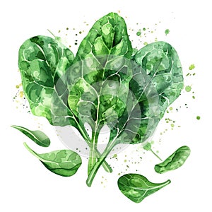 The essence of spinach is captured in this watercolor, with fresh green leaves