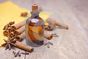 Essential aroma cinnamon oil.