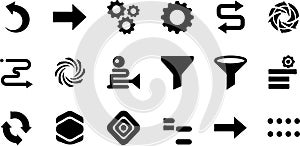 Essential Black Silhouette Icons for Digital Interface