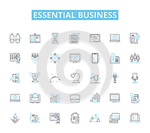Essential business linear icons set. Essentiality, Vitality, Indispensable, Imperative, Crucial, Vital, Integral line