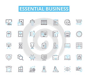 Essential business linear icons set. Essentiality, Vitality, Indispensable, Imperative, Crucial, Vital, Integral line photo
