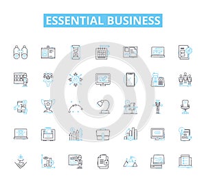 Essential business linear icons set. Essentiality, Vitality, Indispensable, Imperative, Crucial, Vital, Integral line photo