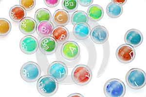 Essential Chemical Elements Nutrient Minerals Vitamins. 3d rendering