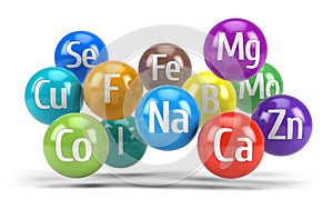 Essential chemical minerals and microelements - healthy diet concept photo