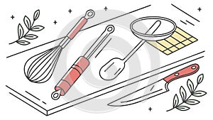 Essential Kitchen Utensils for Cooking and Baking, Home Cook Vector Set, vector design Generative AI