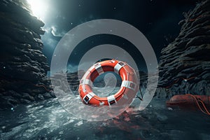 Essential Life buoy rescue ring sea. Generate AI