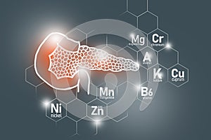 Essential nutrients for Pancreas health including Nickel, Chromium, Cuprum, Manganese.