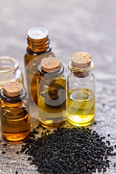 essential oil of black cumin.selectiv focus
