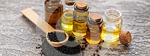 Essential oil of black cumin.selectiv focusb nature food