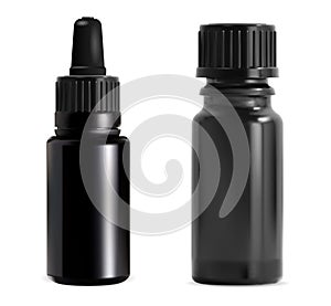 Essential oil bottle set. Black glass dropper vial