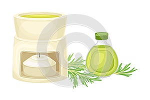 Essential Oil Burner with Wormwood or Southernwood Plant Yellow Extraction Vector Composition