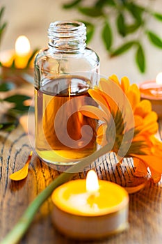 Essential oil,candles and flowers