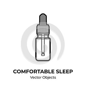 Essential oil extract bottle black white vector isolated. Comfortable sleep illustration