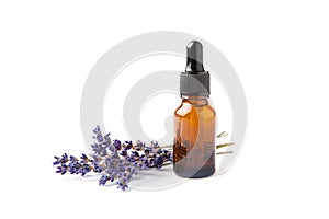 Essential oil in a glass bottle with a pipette.