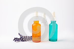 Essential oil in a glass bottle with a pipette.