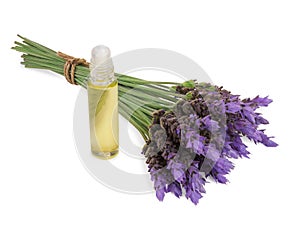 Essential oil and lavender flowers