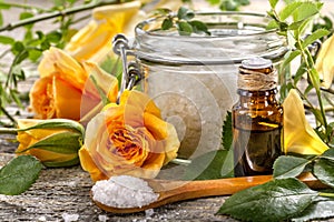 Essential oil made from roses with salt bath